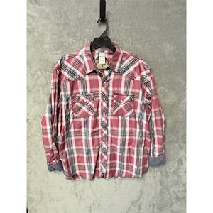 Rafter C Mens Plaid‎ Long Sleeve Western Snap Button Shirt XL Red Black White